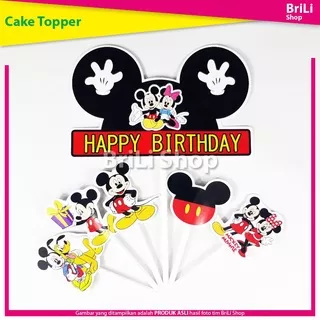 Cake Topper HAPPY BIRTHDAY Mickey Minnie Mouse Hiasan Kue Ultah Ulang Tahun Miki Mini