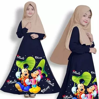 VC239 Gamis Anak Perempuan Syari Bergo Mickey Mouse Lucu Dress Incude Hijab  Kid Girl Cute
