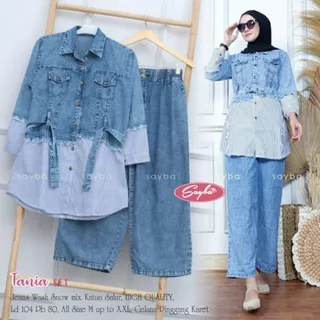 Tania Setelan Kulot Jeans Jumbo Ld 104 XL+ One Set Celana Tunik Busui Setcel by Sayba