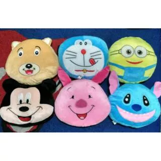 Boneka Bantal Kepala Velboa (Dog,  Doraemon, Minion,  Mickey, Piglet &  Stitch)