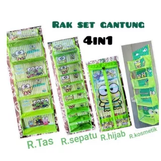 TEMPAT PENYIMPANAN RAK TAS GANTUNG KARAKTER RAK TAS GANTUNG 4 IN 1 ( TAS + SEPATU + JILBAB  + KOSMETIK ))