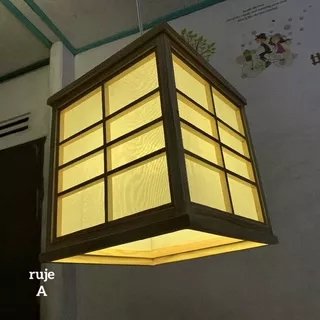 lampu gantung kayu model jepang dekorasi cafe rumah