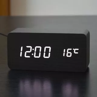 Jam Meja Kayu Digital Led /Jam Estetik + SUHU /Digital Wood Smart Alarm Clock/ ESTETIK JAM WEKER