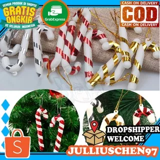 JJ CHEN Tongkat Dekorasi Permen Natal Christmas Candy Cane Pendant Festival Party Hanging Xmas Tree Decoration Supplies