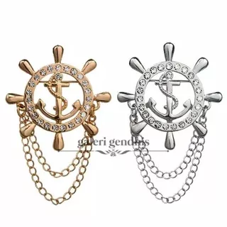 Bros Bentuk Jangkar Kemudi Kapal - Brooch Pin Simple - Silver Ready Stok