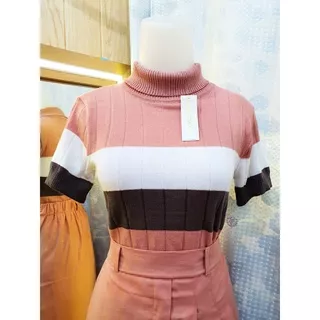 Kaos Rajut Turtle Neck | High Collar Shirt | Kaos Wanita | Kaos Korea