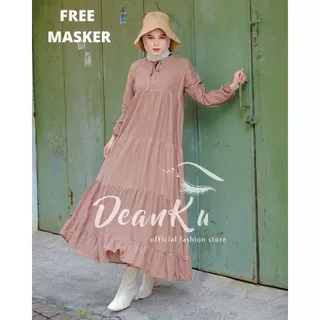 DeanKu Riva Midi Dress Korea Muslim Gamis Daily Polos Wanita Lengan Panjang Size L Tidak Busui Friendly Ruffle Badan Full Melingkar Bahan Rayon Uniqlo Premium Gaun Homey Simple Terbaru Kekinian Elegan Murah Original LD 104 Black Hitam Lavender Army Mocca