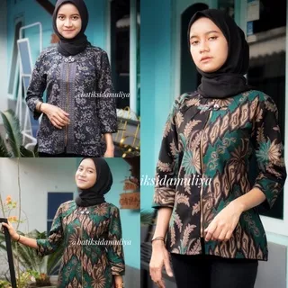 Blouse Batik Premium By Sidamuliya Collection Blus Atasan Blazer Kantor Resleting Depan Eksklusif II