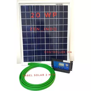 Paket Hemat Solar Cell Solar Panel 20WP merek DKD atau GREENTEK, Solar Controller 10A dan Kabel 2Mtr