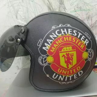 helm bogo kulit helm retro kulit motif manchester united helm MU helm dewasa helm keren