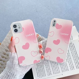 Case Samsung Galaxy A03S A12 M12 A31 A32 A52 A72 4G 5G A51 A71 A50 A50S A30S A20 A30 S20 Plus Ultra Soft Straight Edge Phone Case Precise Hole Motif Pink Gradient Heart and Lucky