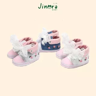 JINORA - sepatu bayi bunga flower pita murah prewalker baby girl impor pink biru mewah