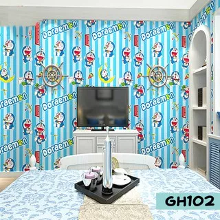 Wallpaper Dinding Kamar Tidur Stiker Dinding Karakter Doraemon Ukuran 45 cm X 10 meter Wallstiker Doraemon