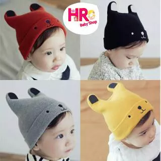 Topi Kupluk Bayi ala Korea Motif Beruang BEAR Baby Hat Bahan Rajut HR Baby Shop