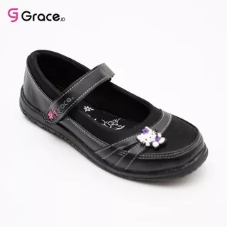 (HK 01)31-35/Sepatu sekolah anak cewek perempuan hitam/sepatu anak hello kitty/sepatu tali perekat