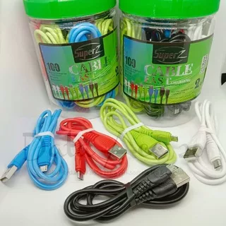 Kabel : Data / Charger / Casan SUPER Z Z200 Micro Android Universal 1 Toples Isi 15 PCS - Support for Samsung Vivo Oppo Xiaomi Redmi Realme Asus Lenovo Infinix Dan Lain-lain
