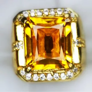 Cincin Permata Pria Natural Golden Yellow Citrine Quartz Octagon High Quality