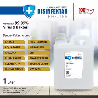 Desinfektan Reguler Varian Aroma wangi Segar 1 liter  / Cairan Desinfektan 1 liter Jerigen