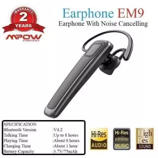 Earphone blutooth Mpow EM9 Noise Cancelling MPBH230 (ORIGINAL)