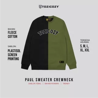 Tozicozy Paul Sweater Crewneck Pria Warna Hitam Bahan Cotton Fleece Size S M L XL XXL