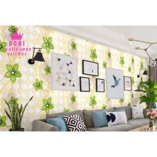 Wallpaper Sticker Bunga Hijau garis lingkar MIK 121 / Wallpaper Sticker Lucu/ 9mx45cm