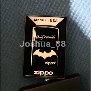 Korek api zippo custom ukir Batman black ice ebony grade ori bisa ukir nama sendiri