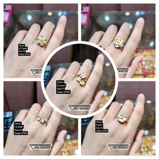 Cincin mawar kecil emas muda kadar 375%