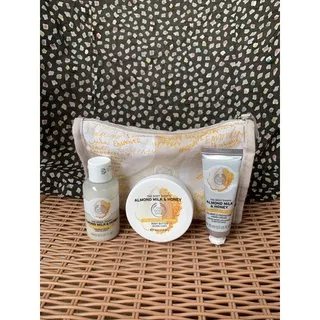 The Body Shop Original Almond Milk & Honey Gift Set Pouch Bag Mini Butter Shower Cream Hand Cream