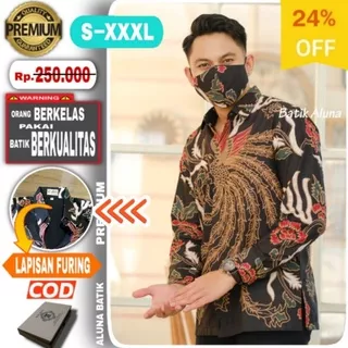 Baju Kemeja Atasan Batik Premium Furing Pria Lengan Panjang Slimfit Modern Keren Aluna PJ 009