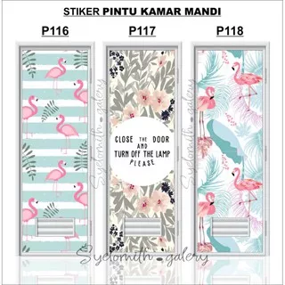 STICKER PINTU TOILET / STICKER PINTU KAMAR MANDI MOTIF FLAMINGI DAN FLORAL