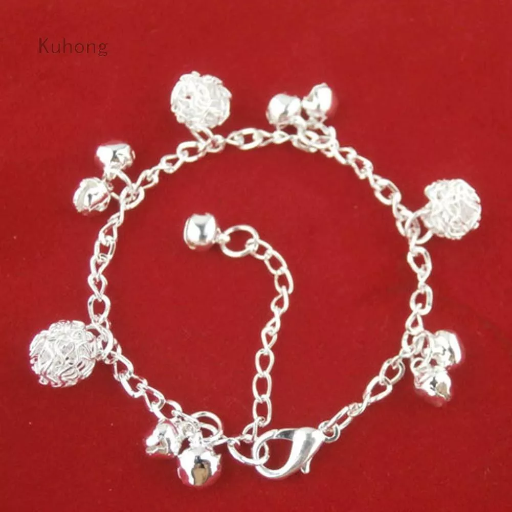 Silver color Small Bell Bracelets Fashion Bracelets & Bangles With Flower Ball