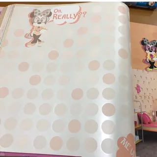 Wallpaper Dinding Anak Polkadot Pink Cream Minnie Mouse Cute