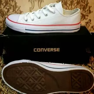 Sepatu converse classic leather kulit low pendek putih white Box premium import vietnam COD