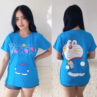 KC-045 KAOS WANITA LENGAN PENDEK KINGCUP DORAEMON PRINT DEPAN BELAKANG