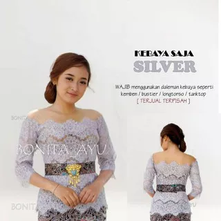[NEW] Kebaya Nagita/Kebaya Bali model/Kebaya Wisuda model sabrina Silver Free dalaman kemben torso dan obi sabuk