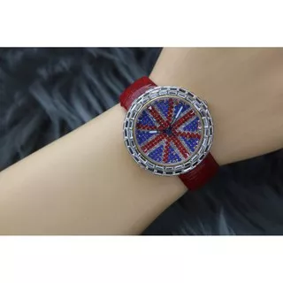 [New Arrvial]^^Jam Tangan Wanita Chopard bendera inggirs Tali Kulit Glossy Mewah