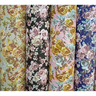 [HARGA 1 METER] Kain motif bunga besar bahan katun 100% untuk kebaya meteran dari Tanah Abang kerajinan tangan perca gorden kiloan meteran permeter toko bahan sisa gepokan potongan mikro sprei lembut halus murah tekstil