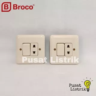 IB Saklar Engkel Stop Kontak New Gee Broco Socket Outlet + Single Switch Inbow Cream Broco