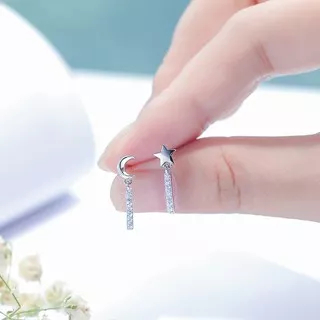 S925 Perak Star Moon Stud Earrings Anting-Anting Perempuan Temperamen Korea Sederhana Kecil Semua Pertandingan Mini Anting-Anting Berlian Kecil ai2-2615