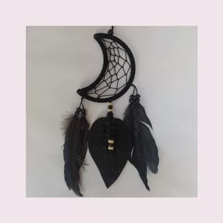 HIASAN DINDING DREAM CATCHER HITAM DAUN MODEL BULAN MINI - DREAM CATCHER - AESTHETIC DECOR - HIASAN KAMAR - GANTUNGAN MOBIL - DREAM CATCHER ROTAN - MACRAME - DREAM CATCHER CUSTOM - KERAJINAN TANGAN