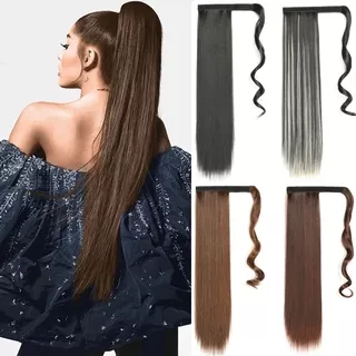 22 Inch Long Straight Hair Ponytail Hairpiece Wrap Around The Hair with Velcro Synthetic Ponytail Hair Wigs