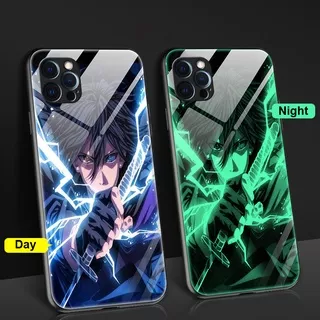 Anime Naruto Sasuke Luminous Glass Case Hp iPhone 12 Pro Max iPhone X XS XR iPhone 13 iPhone 11 iPhone 6 Plus 6s Plus Night Glitter Handphone Hard Covers