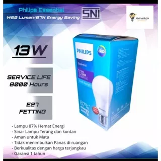 Lampu bohlam LED Philips essential 13W,13 watt/bolam led Philips essential 13 W putih Original