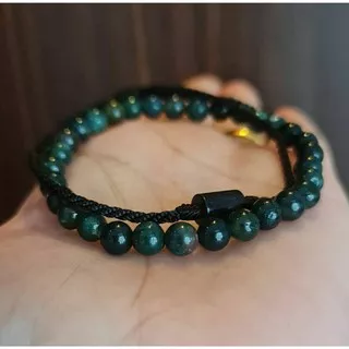 Gelang Tali Batu Asli Kecubung Tanduk dan Batu Lumut Pekat 6 mm Elastis