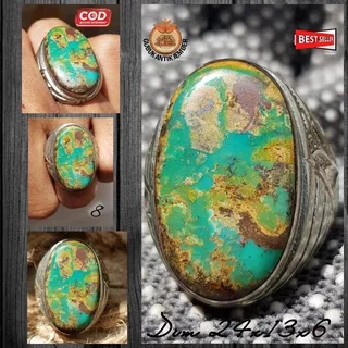 Cincin Batu Akik Natural Pirus Persia (Iran) Urat emas Berkarakter Hu (COD) Sakral Milenial Super Top HQ Obral MUrah Hot Item/Best Seller/Discon