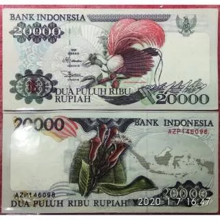 Uang kuno 20000 rupiah cendrawasih thn 1995/1992