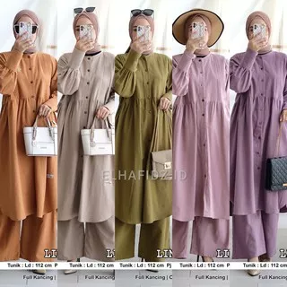 Hijab Sisters Fahira One Set Jumbo Linen Crepe Motif Polos / Setelan Muslim Wanita LD 110 / Long Tunik Busui