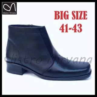 Sepatu Boots Wanita Polwan Dishub PNS Sepatu Dinas PDH Bahan Kulit Hitam Big Size Besar 41 42 43 Cewek