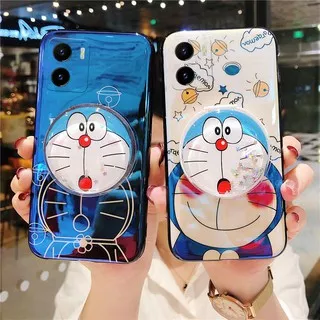 Kesing hp Vivo Y15s 2021 Y33s Y21s Y21 V23e V21 5G Y53s Y51A Y51 Y20sG V20 SE Y12s Y20s Y20 Y30i Y30 Y50 V19 V17 Pro S1 Pro X70 X60 X50 Pro Baru Quicksand Mirror Cute Doraemon Stand Holder Blu-ray Cartoon Couple IMD Phone Cover Case VivoY15s