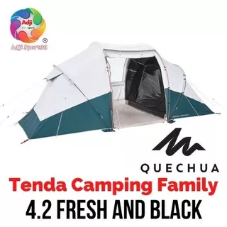 Quechua Tenda Camping Arpenaz 4.2 Fresh and Black 4 Orang 2 Kamar Tidur Dome Teknologi Anti Panas Original Produk